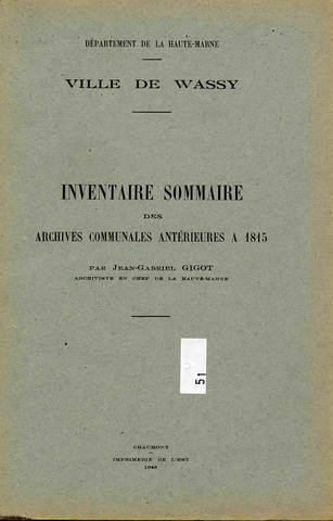 Répertoire des Archives municipales de Wassy