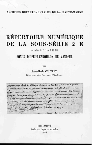 Répertoire du fonds Diderot-Caroillon de Vandeul