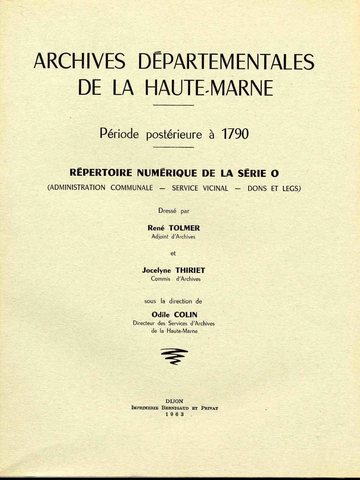 Répertoire de la série O