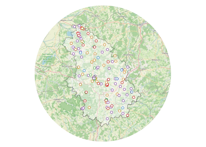 carte de visualisation des fonds d'archives privées en Haute-Marne