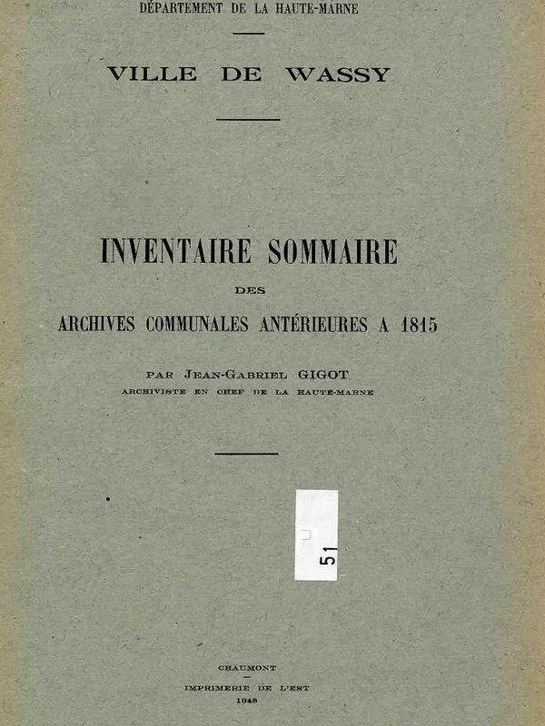 Répertoire des Archives municipales de Wassy