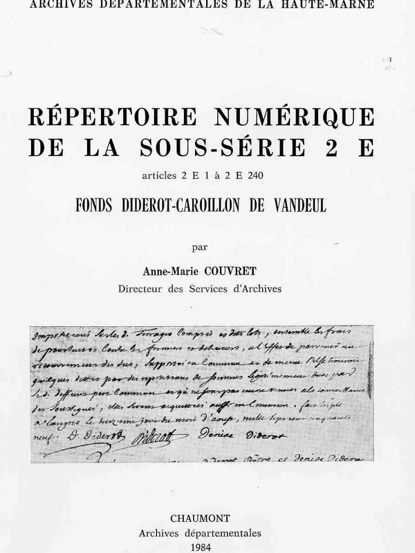 Répertoire du fonds Diderot-Caroillon de Vandeul