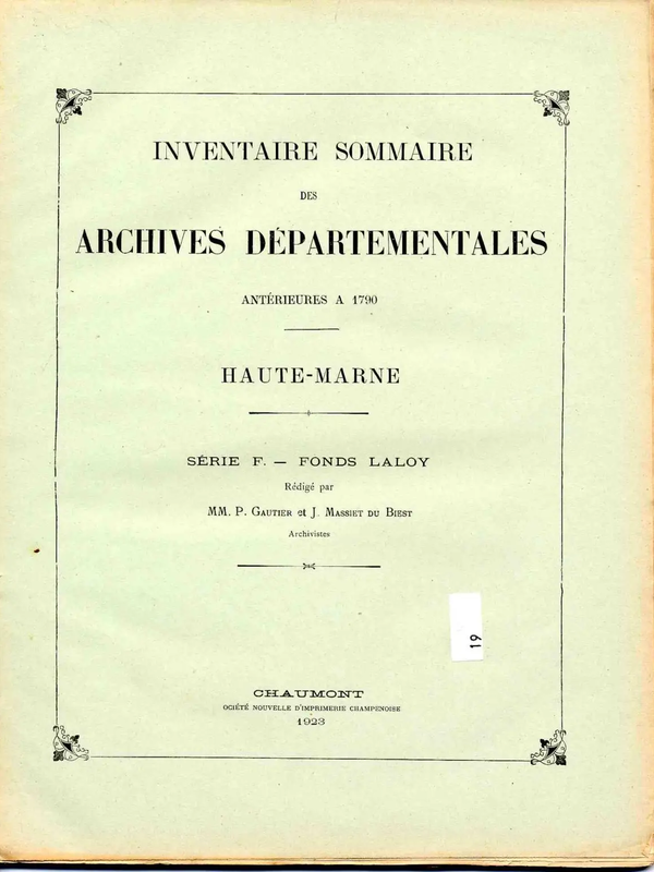 Répertoire du fonds Laloy